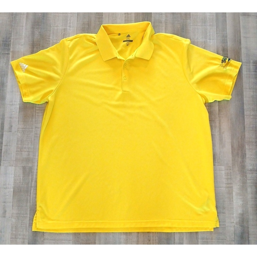 Adidas Mens 2XL Yellow Polo Shirt Short Sleeve AZ Open Golf Graphic